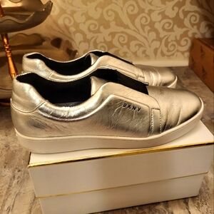 DKNY Silver Slip-On Sneakers Sleek Design